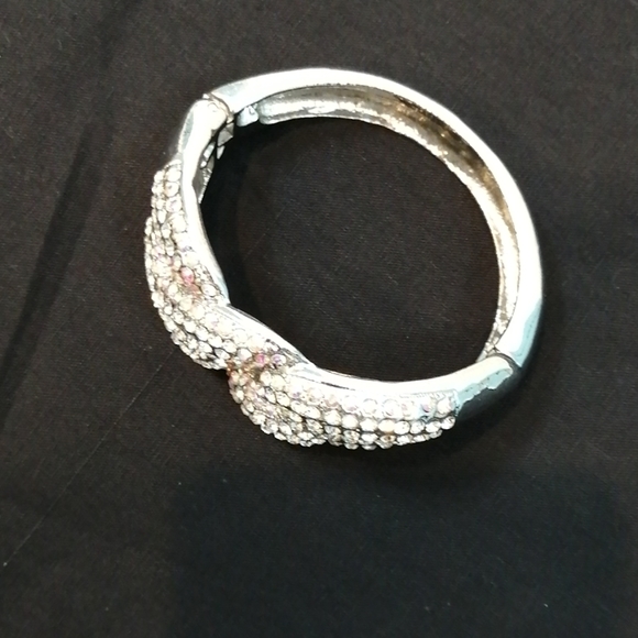 Crystal Bling Encrusted Chunky Silver Bracelet Cuff - Picture 6 of 11